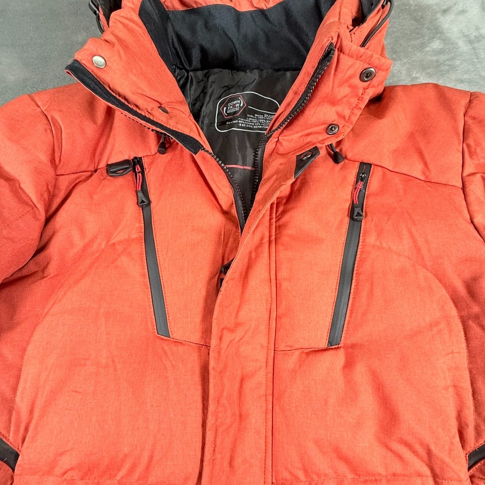 DOWN FKOW Men's XL Orange Ski Coat Quilted Puffer Insulated Removeable Hood - Picture 3 of 14